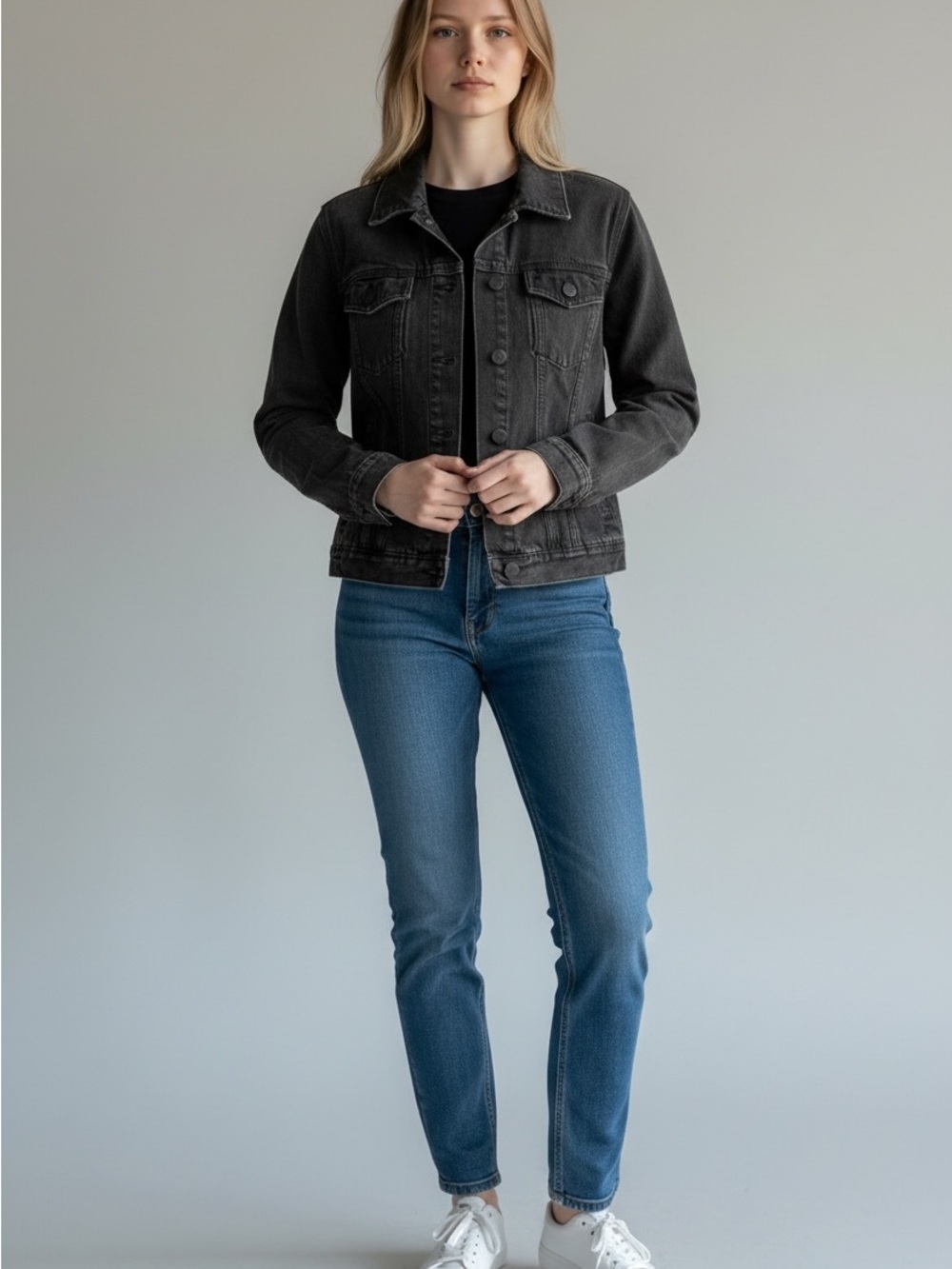 GAP Denim Faded Black Trucker Jean Jacket Women’s S